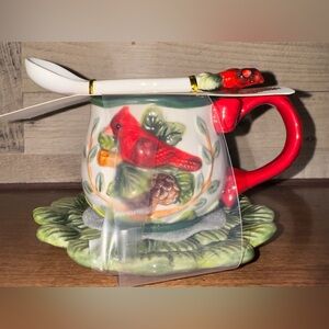 Super Cute 🥰 Red Cardinal  3 Piece Tea Set Collection by Corner Ruby Holiday